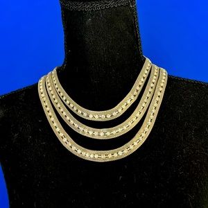Statement Piece! 3 Strand Rhinestone and Silver Mesh Necklace Gorgeous On!